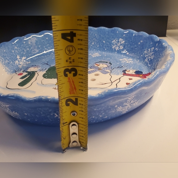 St Nicholas Square Button Up Christmas Snowman Family Ceramic Stoneware Pie Dish - Picture 2 of 12